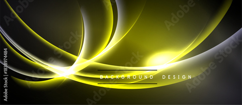 Abstract yellow lines flow across dark background. Modern design features bright energy, dynamic curves, sleek presentation.