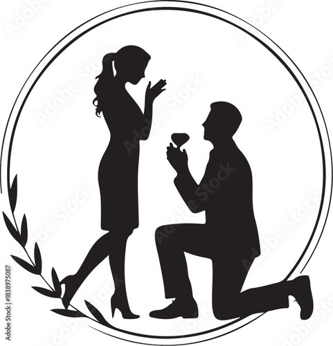 Man proposing to woman with diamond ring silhouette