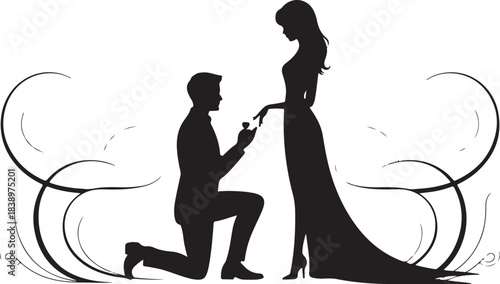 Man proposing to woman with engagement ring silhouette