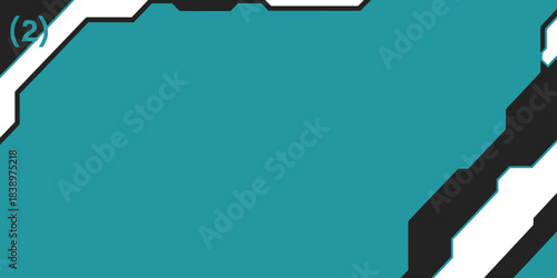 Futuristic Geometric Teal and Black Background with White Accents and Number Two abstract