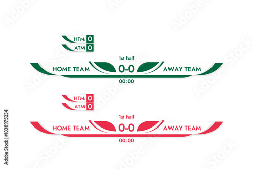 Set of sports banners for broadcasting a football game team sport keeping score and match time