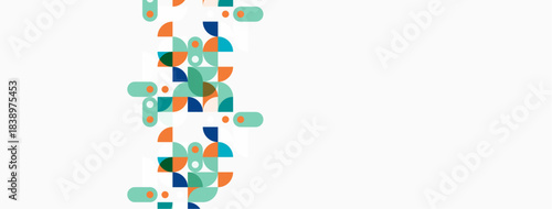 Abstract geometric shapes, teal, orange, blue tones. Minimalist design, clean background, modern aesthetic. Simple composition, vibrant colors.