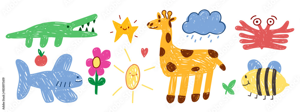 Obraz premium Children's drawings drawn in doodle style.