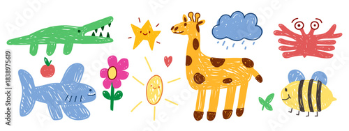 Children's drawings drawn in doodle style.