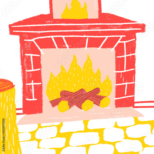 a hand drown cozy fireplace