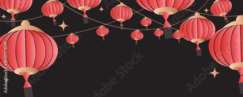 Chinese New Year 2026 horizontal banner with zodiac Horse symbol on red background and place for your text. Celebrating, new year 2026, independence day. Vector design for web, social media post.