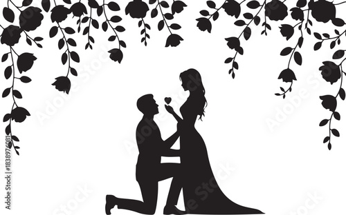 Man proposing to woman with heart silhouette couple