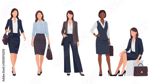 Diverse Group of Professional Businesswomen in Business Attire - Vector Illustration
