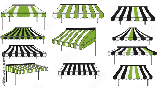 Collection of Striped Awnings and Canopies in Various Colors and Styles