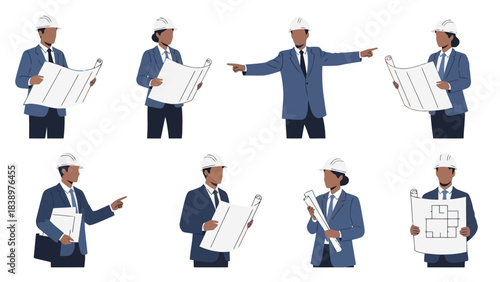 Diverse Architects and Engineers Reviewing Blueprints and Plans at Construction Site
