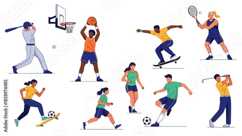 Diverse Group of People Engaged in Various Sports and Recreational Activities