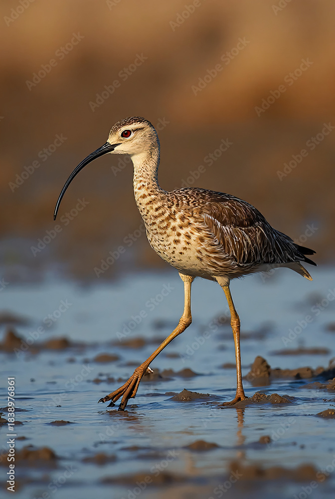 Fototapeta premium Beautiful Curlew Bird Walking in Wetland – Wildlife Photography