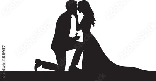 Man proposing to woman with ring silhouette proposal