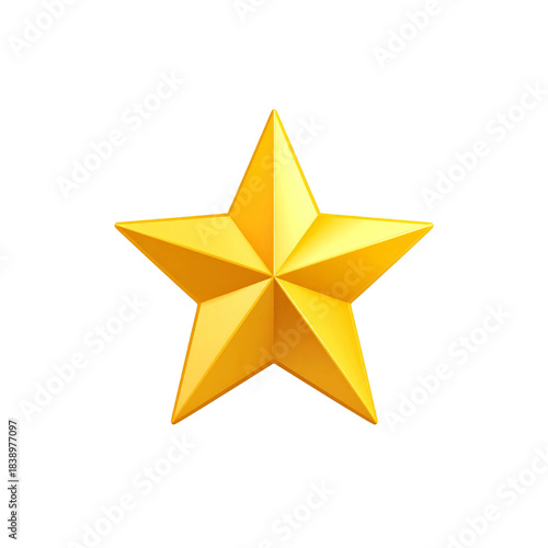 Yellow 3D star symbol with clean beveled edges, soft shading, isolated on transparent background