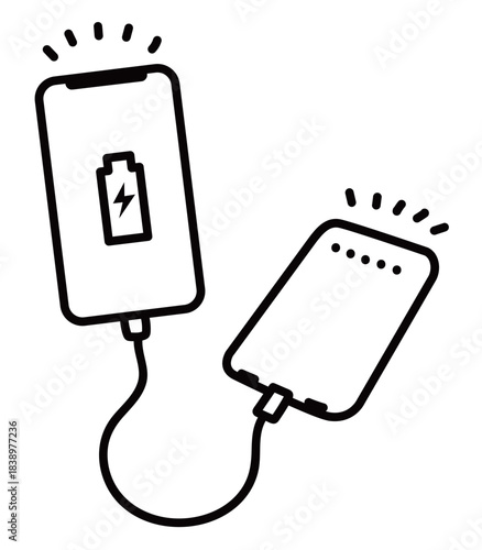 モバイルバッテリーでスマホを充電_線画