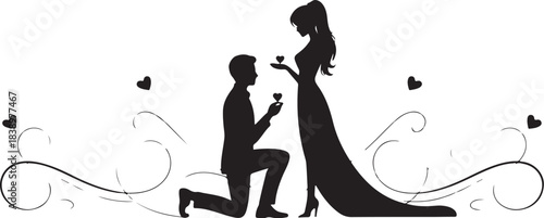 Silhouette couple proposal hearts wedding proposal