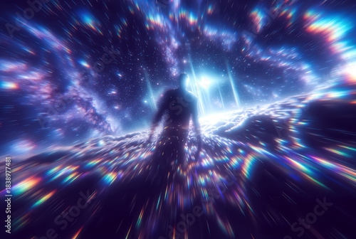 the generated art.Silhouette is a human figure made of energy threads