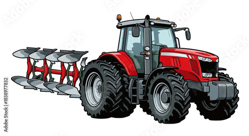 Rice Field Plowing Tractor Illustration
