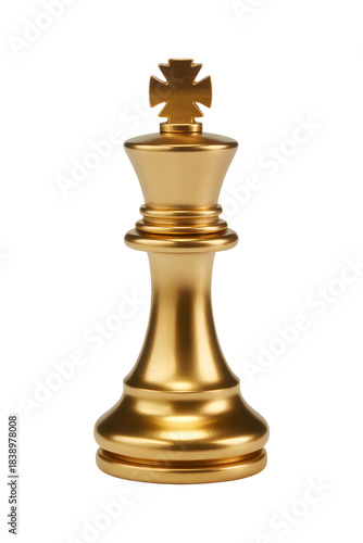 Golden chess queen piece detailed render isolated on transparent background