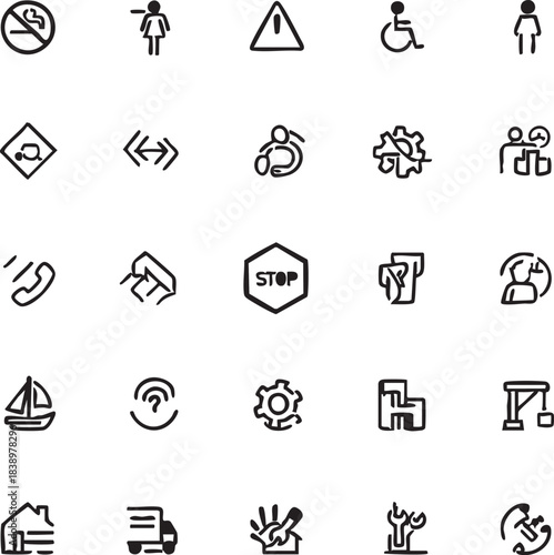Vector icon set: universal symbols for web and print design - no smoking, accessibility, warning, and more eps silhouette