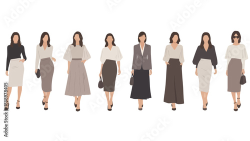 Diverse Women's Fashion Styles: Business Casual to Elegant Evening Outfits
