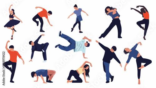 Diverse Collection of Dancers Performing Various Dynamic Movements and Poses