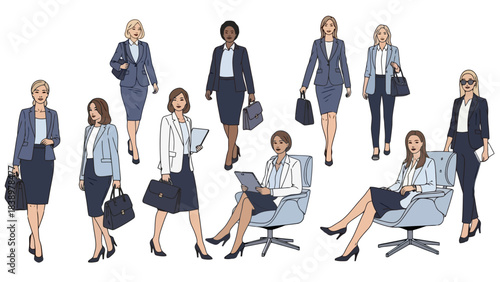 Diverse Collection of Business Women in Professional Attire, Vector Illustration