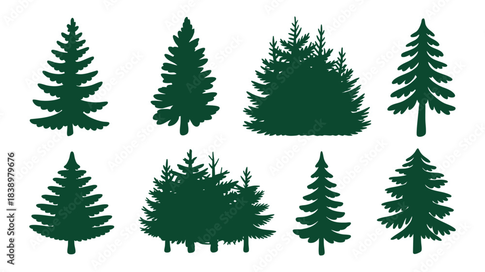Obraz premium Evergreen tree silhouettes collection Vector