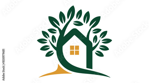 Green tree house icon design concept Vector