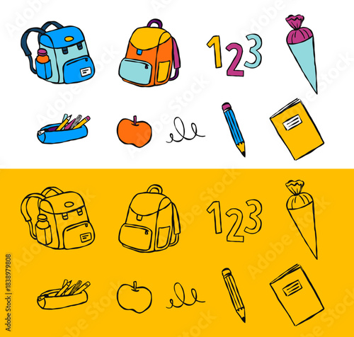 Back to school illustrations hand drawn