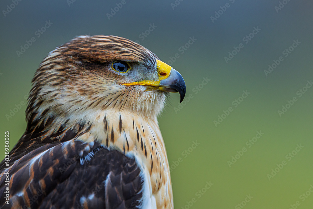 Obraz premium Buteo rufinus Long-legged Buzzard portrait showing detailed closeup of feathers and eye