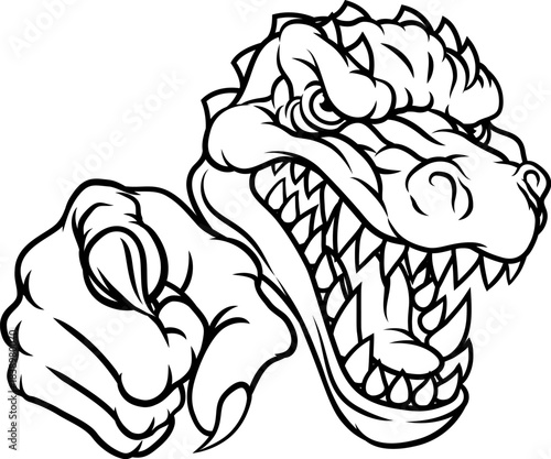 An alligator dinosaur crocodile or T Rex cartoon character mascot