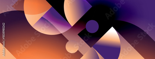 Abstract composition featuring overlapping shapes, gradients. Warm orange transitions into cool purple hues. Modern design elements present.