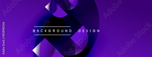 Abstract purple design. Dynamic shapes overlap, creating modern visual effect. Text reads background design. Gradient hues dominate composition.