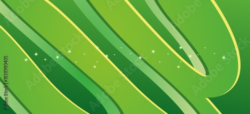 Abstract green background of modern shapes, filled with shining stars. Great for presentations, wallpapers, brand project backgrounds and social media.