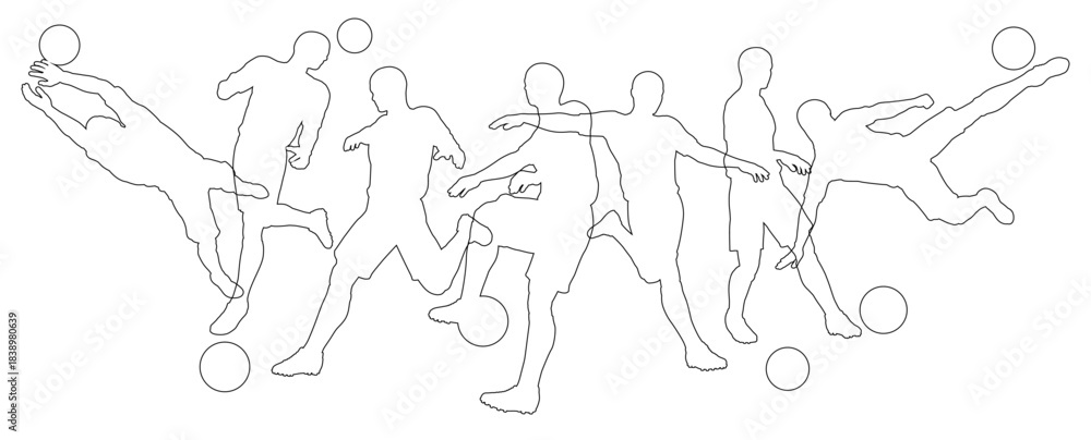 Fototapeta premium Silhouette soccer football player set. Active sports people healthy players fitness silhouettes concept.