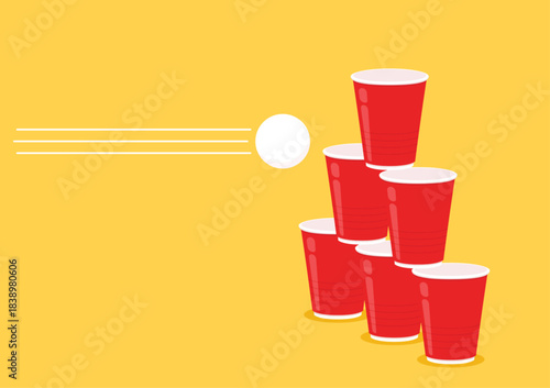 Red beer cup vector. Red plastic cup isolated on yellow background. Red plastic party cup.