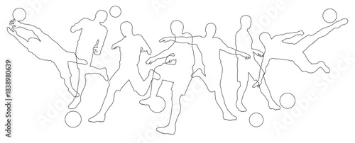 Silhouette soccer football player set. Active sports people healthy players fitness silhouettes concept.