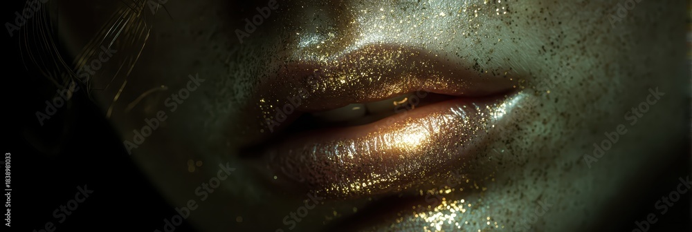 Obraz premium Woman's lips sparkling with golden glitter makeup
