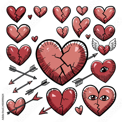 Broken Hearts Collection: A diverse compilation of drawn hearts, each whispering tales of love, loss, and the intricate emotions.