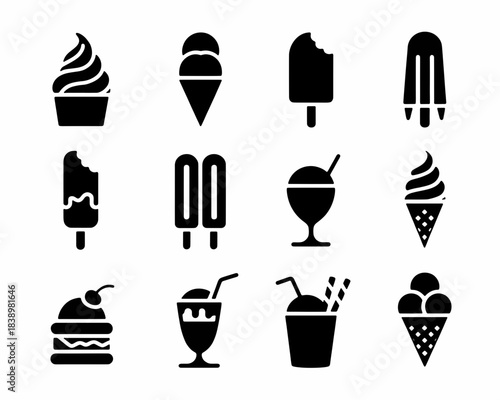 Sweet Summer Delights: A collection of tantalizing ice cream illustrations in a stylish, monochromatic arrangement, conjuring images of refreshing treats to sweeten any day. 