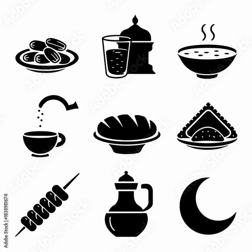 A Culinary Journey: A collection of simple, black and white illustrations capturing the essence of a delectable dining experience, ideal for food enthusiasts