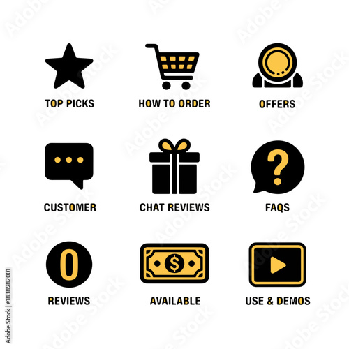 Iconic E-commerce Icons: An assortment of meticulously crafted icons represents various e-commerce elements, showcasing the range of options in a streamlined and visually engaging manner.