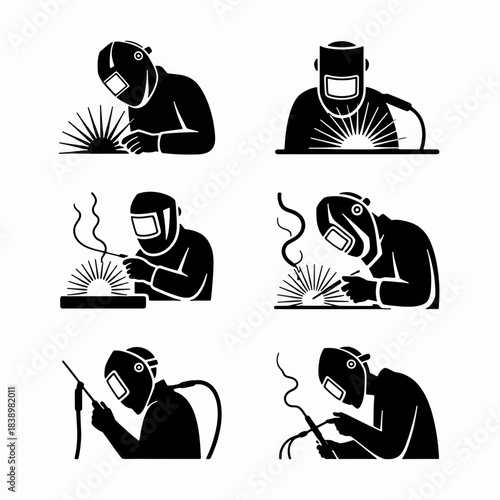 Welder Silhouette: Depicting a series of welder silhouettes, diligently focused on their craft. Symbolizing precision, skill, and the art of metalwork