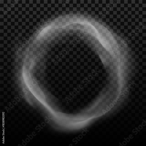 Smoke circle from white steam, vapor or mist ring flow, vector realistic overlay candle smoke effect round cloud or gaze