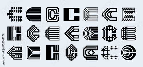 Digital technology line abstract letter C logo set
