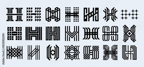 Modern geometric line abstract letter H logo set