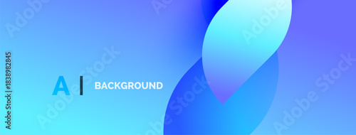 Abstract blue background features overlapping shapes, text AI BACKGROUND. Gradient colors create modern visual effect. Simple, clean design.