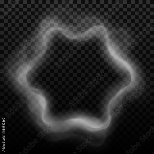 Curved cigarette smoke ring, realistic icon on an isolated black transparent background.