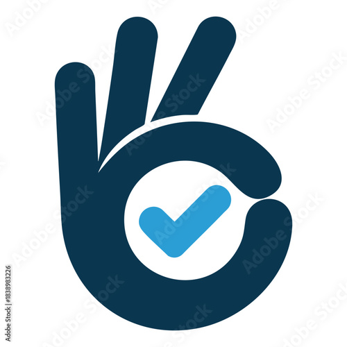 Okay hand gesture with checkmark icon Vector